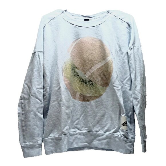 Adidas Women's Size Large Light blue Graphic Print Crewneck Sweatshirt Kiwi Logo - Picture 1 of 8